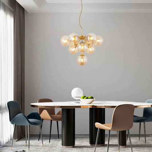 Pendul Agape, 10 x E14, auriu + transparent, modern