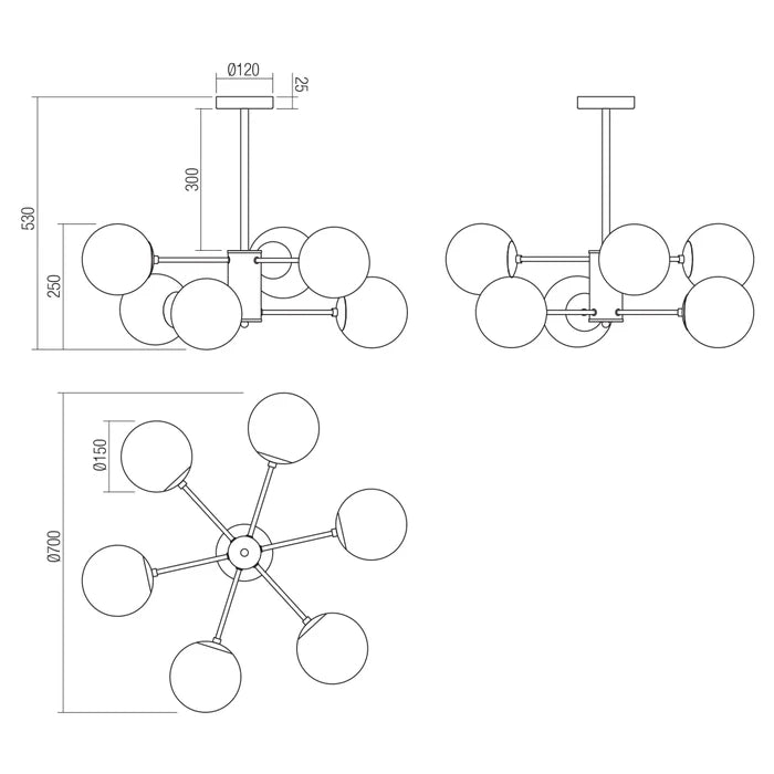 Lustra Mundi, 6 x E14, champagne mat + ambra, modern