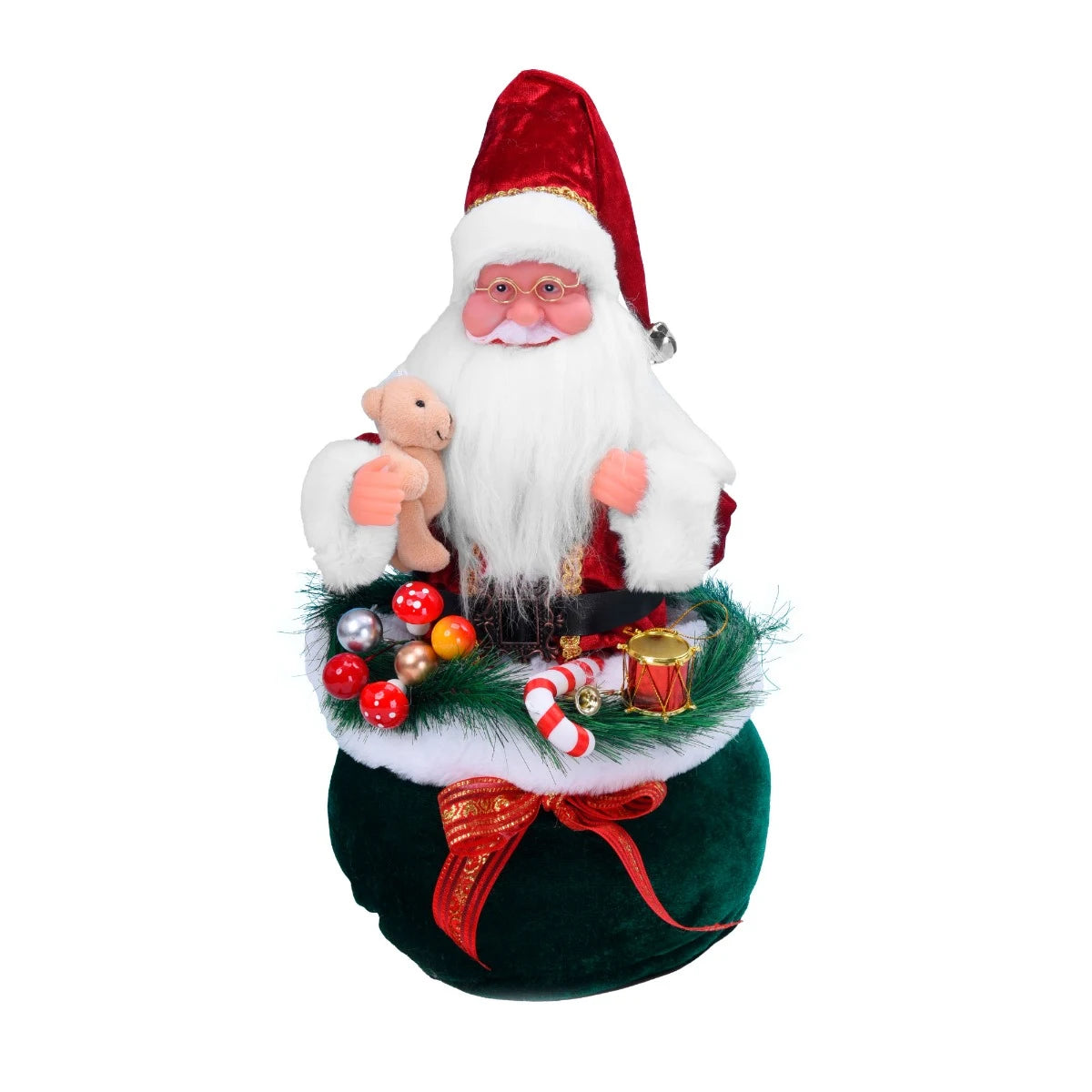 Figurina Mos Craciun in sac, Hoff, functie muzicala, alimentare baterii, H 35 cm