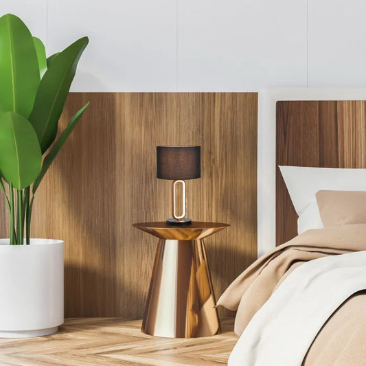 Veioza LED + E27 Domiro, 60 W, 300 lm, lumina calda, negru + auriu, modern