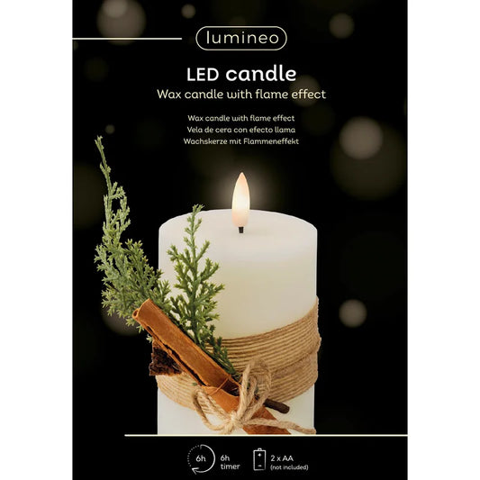 Decoratiune Craciun, lumanare din ceara cu LED, model frunze, H 13 cm, crem