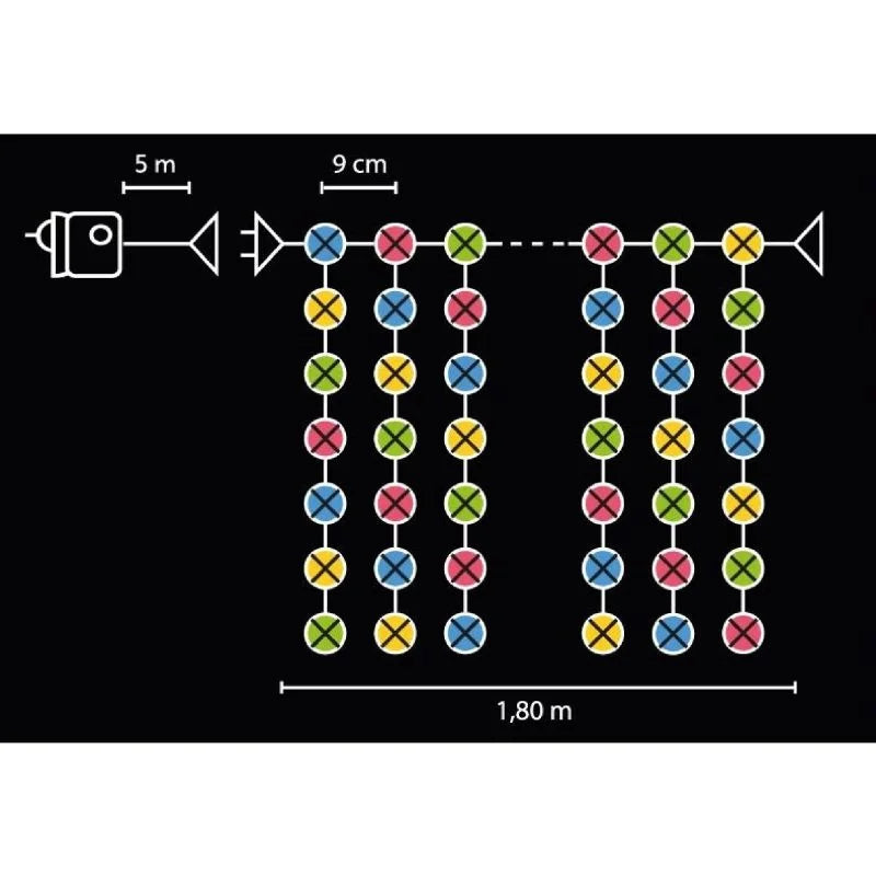 Instalatie de Craciun, tip perdea, 200 LED-uri, 1.8 x 2 m, lumina multicolora