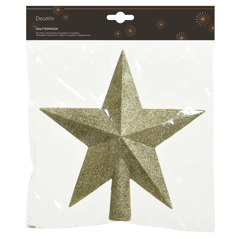 Varf de brad, forma stea, polistiren, inaltime 19 cm, auriu, sclipici