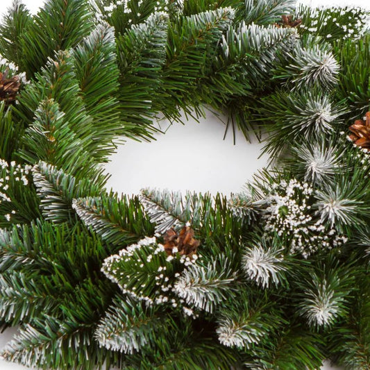 Coronita de Craciun, din brad artificial, ninsa, cu conuri, Ø 40 cm, verde