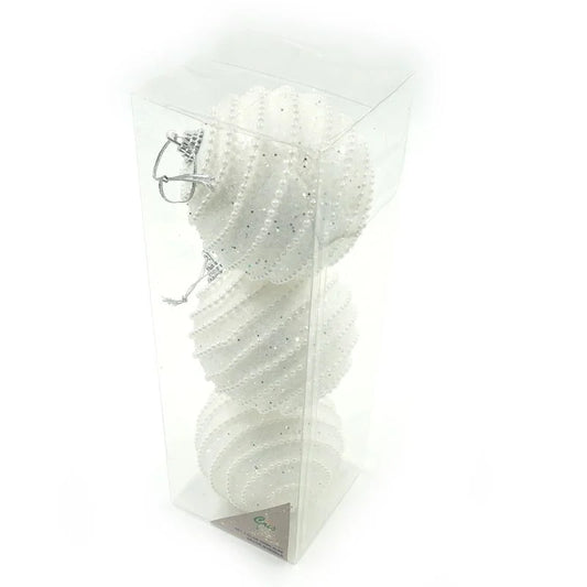 Globuri de Craciun, pentru brad, cu margele, plastic, Ø 8 cm, alb (set 3 buc)
