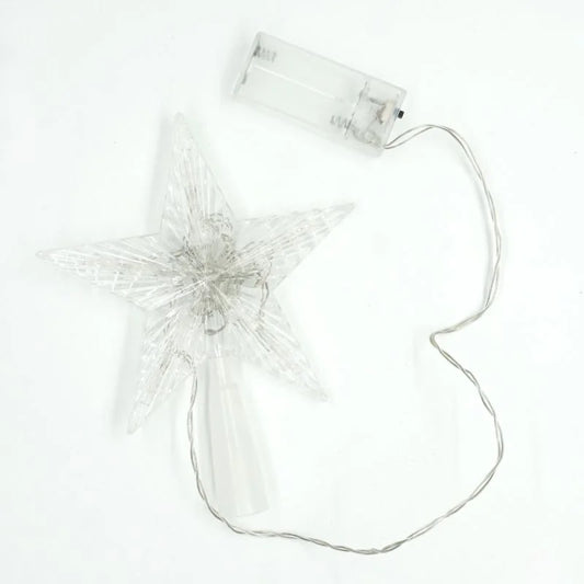 Varf de brad, model stea, cu 10 LED-uri, inaltime 15.5 cm, lumina alb cald