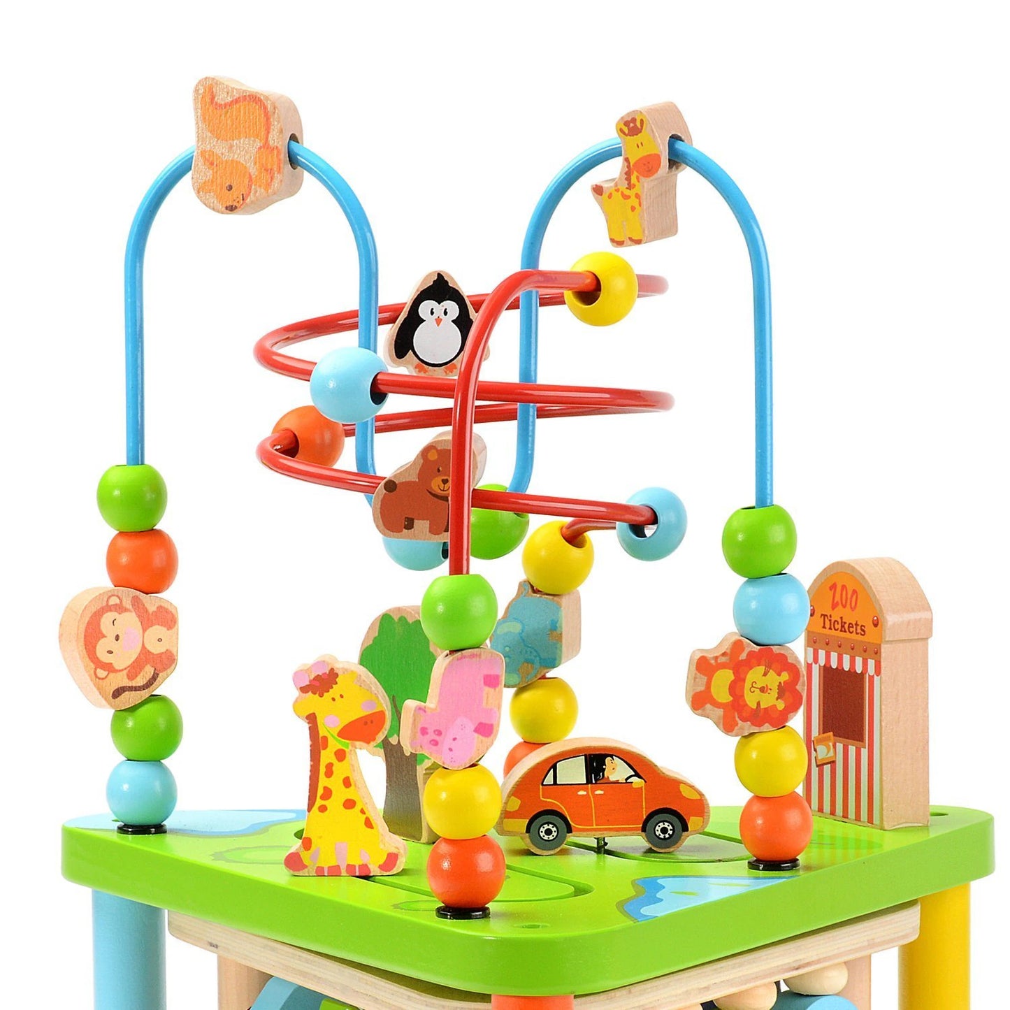 Centru cu activitati multiple Montessori, rotativ, Zoo life, 38x26x23 cm, din lemn