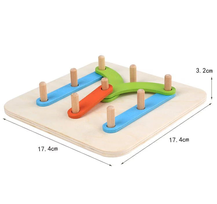 Joc din lemn Montessori Geoboard litere, cifre si culori