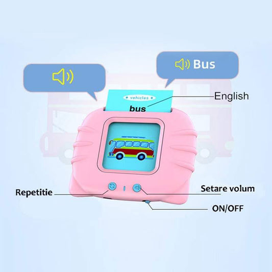 Aparat De Invatat Limba Engleza SIKS Cu 112 Carduri Pentru Copii, Dispozitiv Cu Functie Vocala, Roz