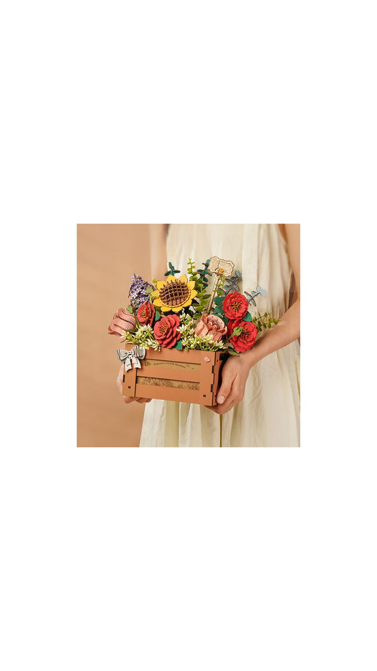 Puzzle 3D Cutie de lemn cu flori, Rowood, 658 piese