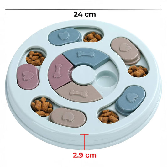 Jucarie Puzzle Elindor Interactiva pentru Animale de Companie, Bol de Mancare, Compartimente Glisante, Albastru