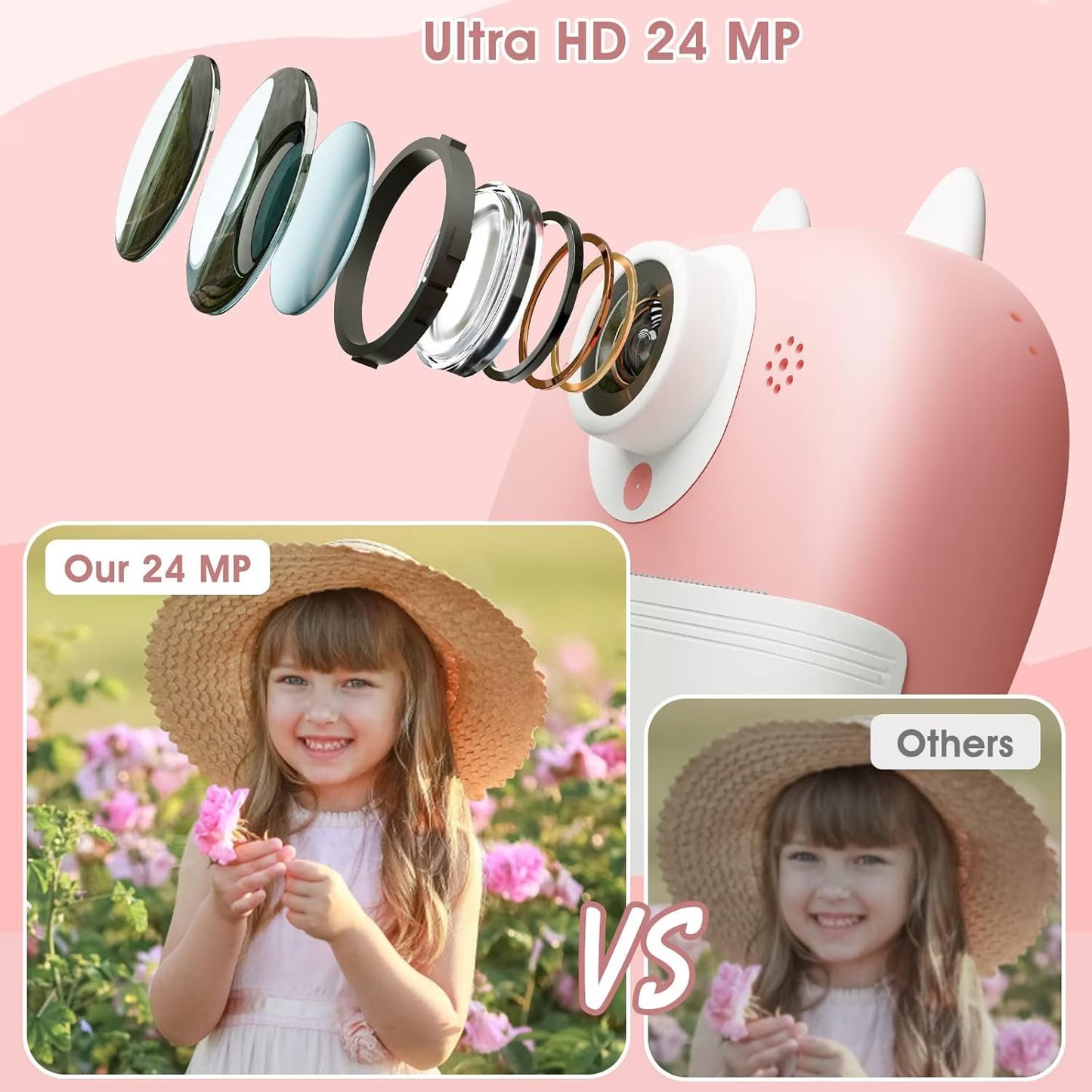 Aparat foto pentru copii SMARTIC, rezolutie HD 1080p, ecran 2.4 inch, card 32 GB, functie de printare instant,, 3 role pentru printare, MP3, mod selfie