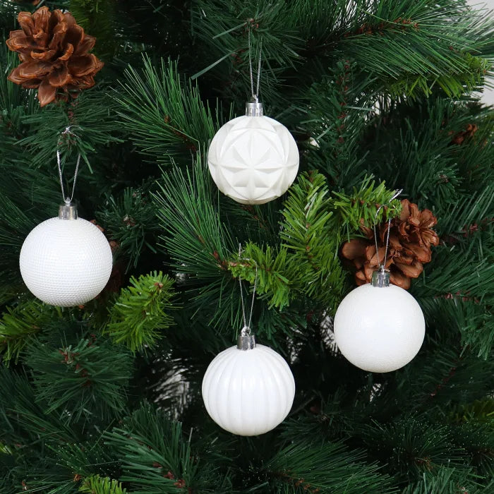 Globuri de Craciun, alb, plastic, rotunde, 6 cm, set 24 bucati
