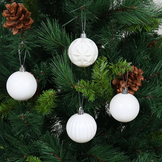 Globuri de Craciun, alb, plastic, rotunde, 6 cm, set 24 bucati