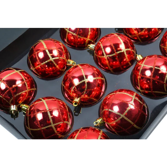 Globuri de Craciun, rosu, 7 cm, plastic, rotunde, set 12 bucati