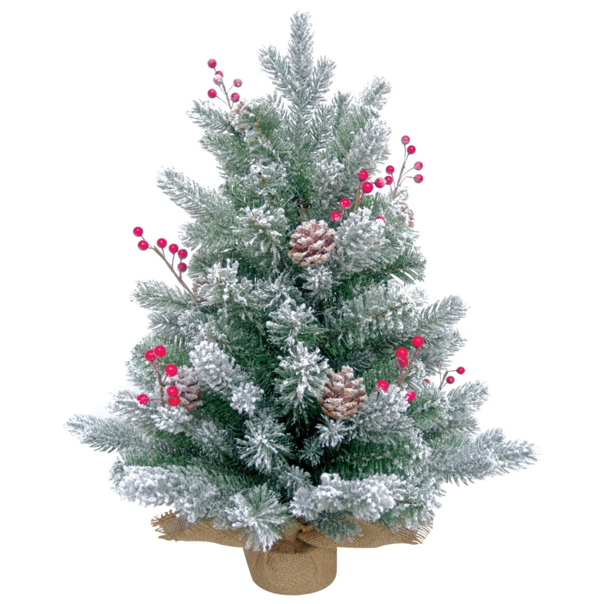 Bradut decorativ de Craciun, verde + alb + rosu, inaltime 60 cm