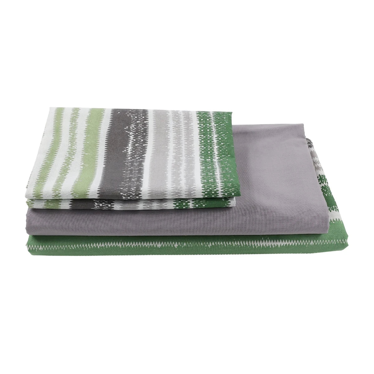 Lenjerie de pat bumbac + cuvertura, Caressa Mot, 2 persoane, verde + gri, set 5 piese