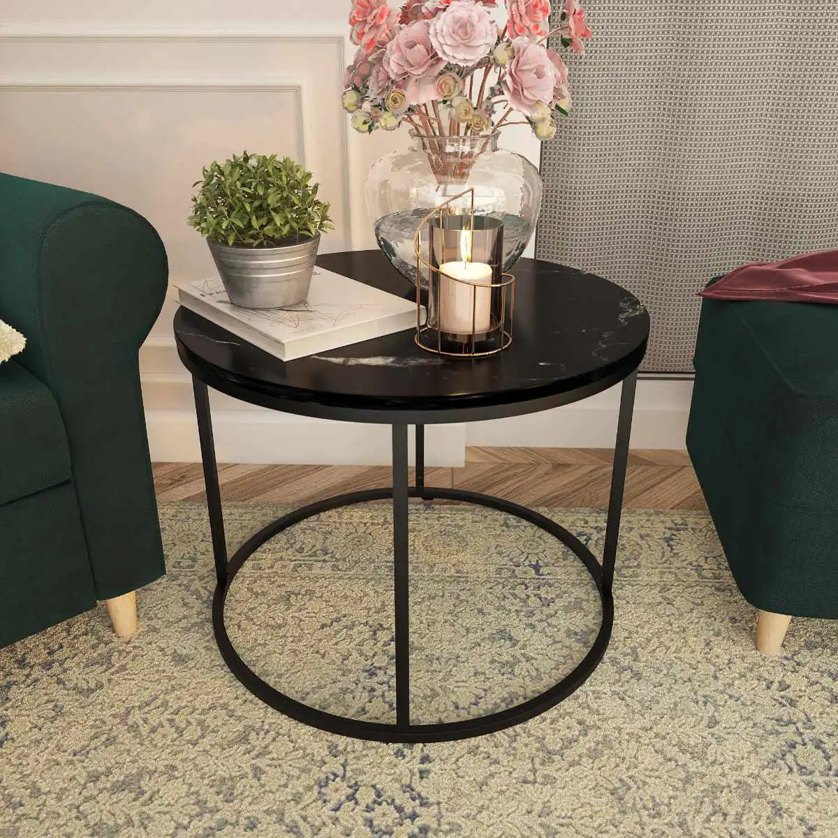 Suport lumanare, metal + sticla, auriu rose, 11 x 16 cm