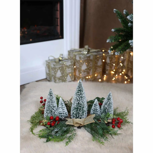 Bradut decorativ de Craciun, verde + rosu, inaltime 24 cm