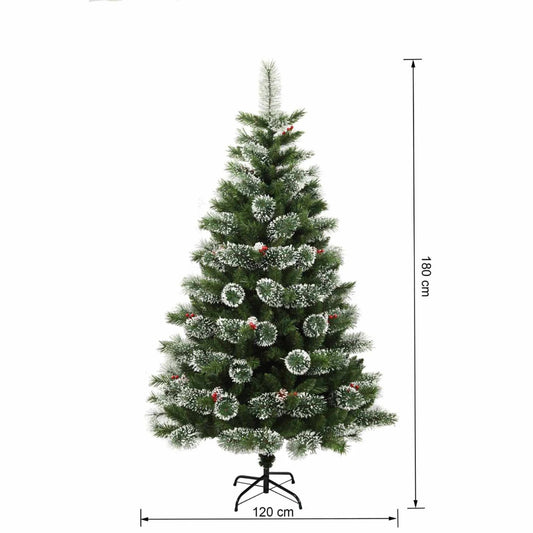 Brad artificial de Craciun, cu aspect de zapada, verde, 180 cm, suport inclus