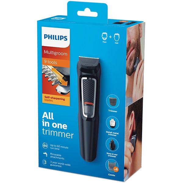 Aparat de tuns multifunctional 8 in 1 PHILIPS Multigroom Series 3000 MG3730/15, acumulator, 60 min autonomie, negru