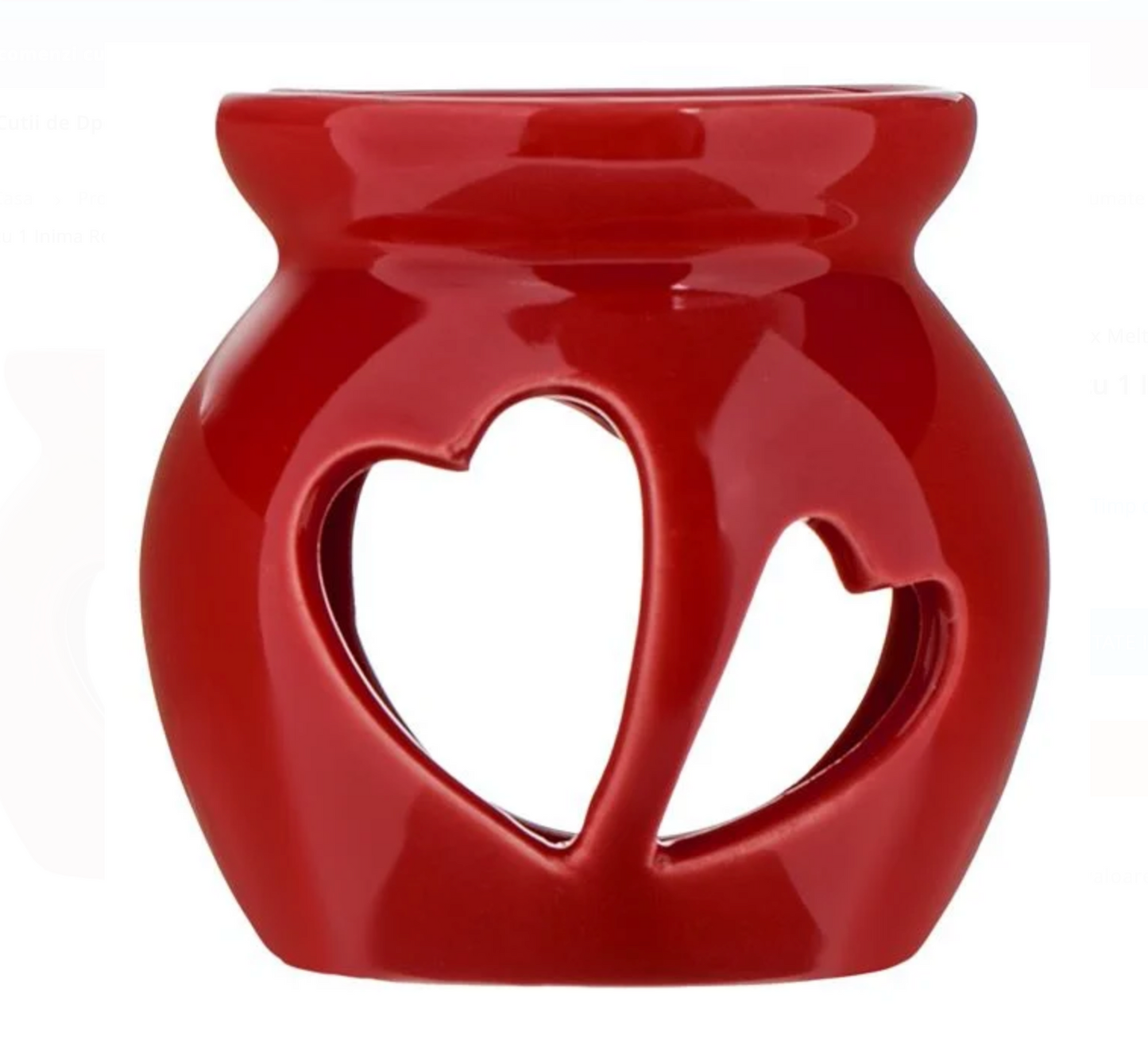 Wax Melt Suport Ceramic Rosu cu 1 Inima Rosie de Ceara