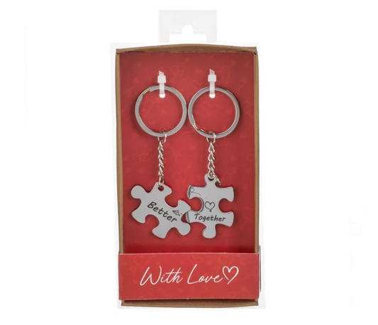 Breloc Cadou de Culoare Argintie Piese de Puzzle "Better Together" 10cm - 2buc