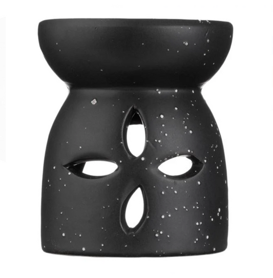 Suport Ceramic Negru Mat cu Model Perforat Floare pentru Ulei Parfumat Ø6.5x8cm
