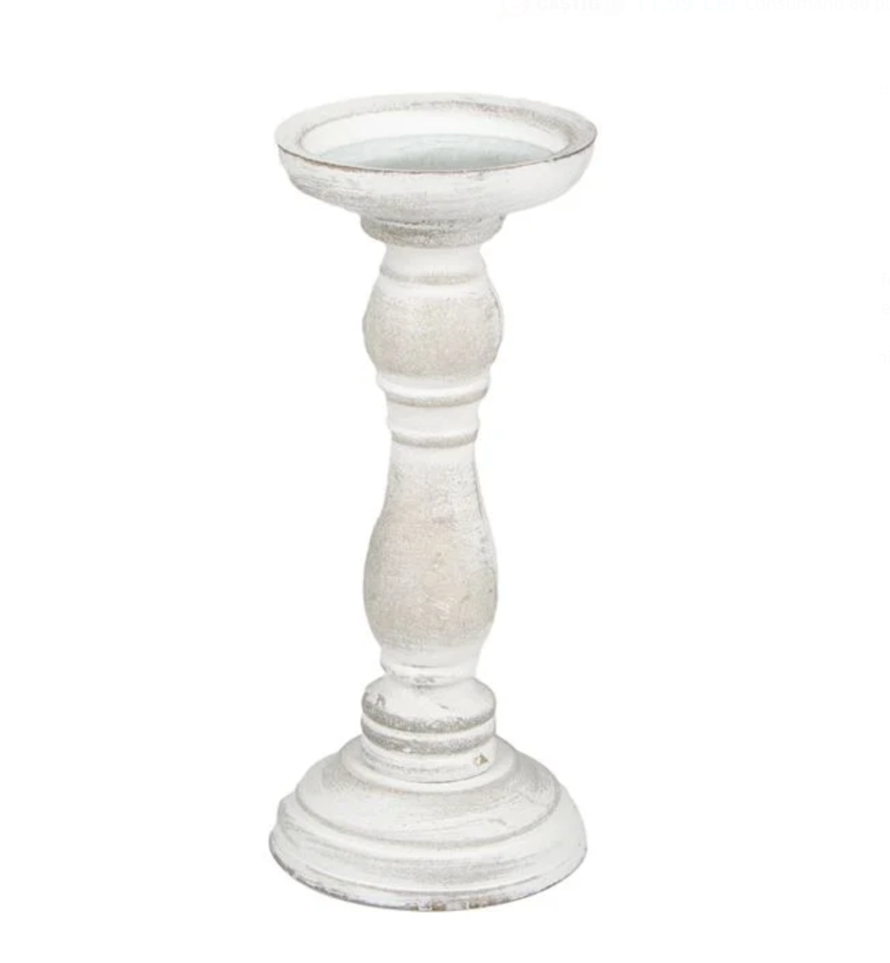 Sfesnic Decorativ din Lemn Creta Alba Ø10x24cm