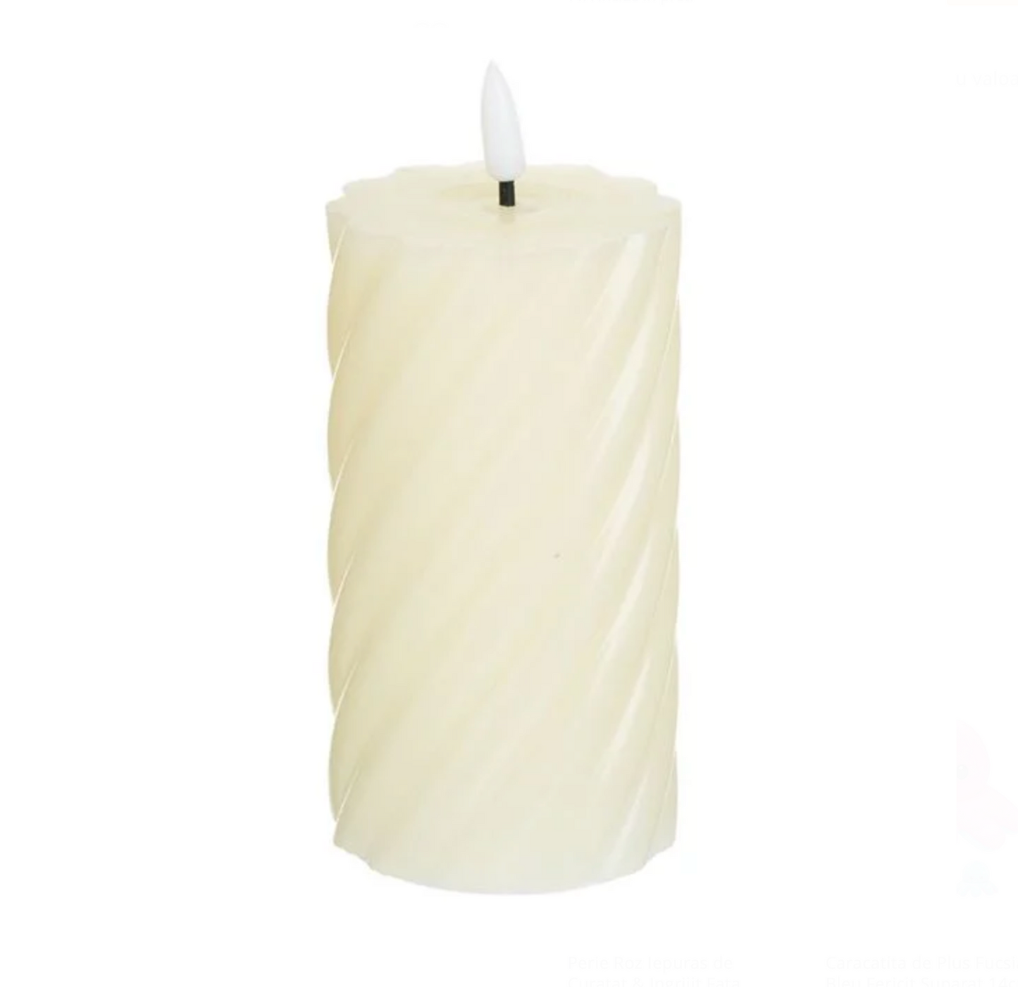 Lumanare Ecru cu Dungi Laterale LED cu Efect de Flacara Ø7x15cm - Lumina Alba Calda