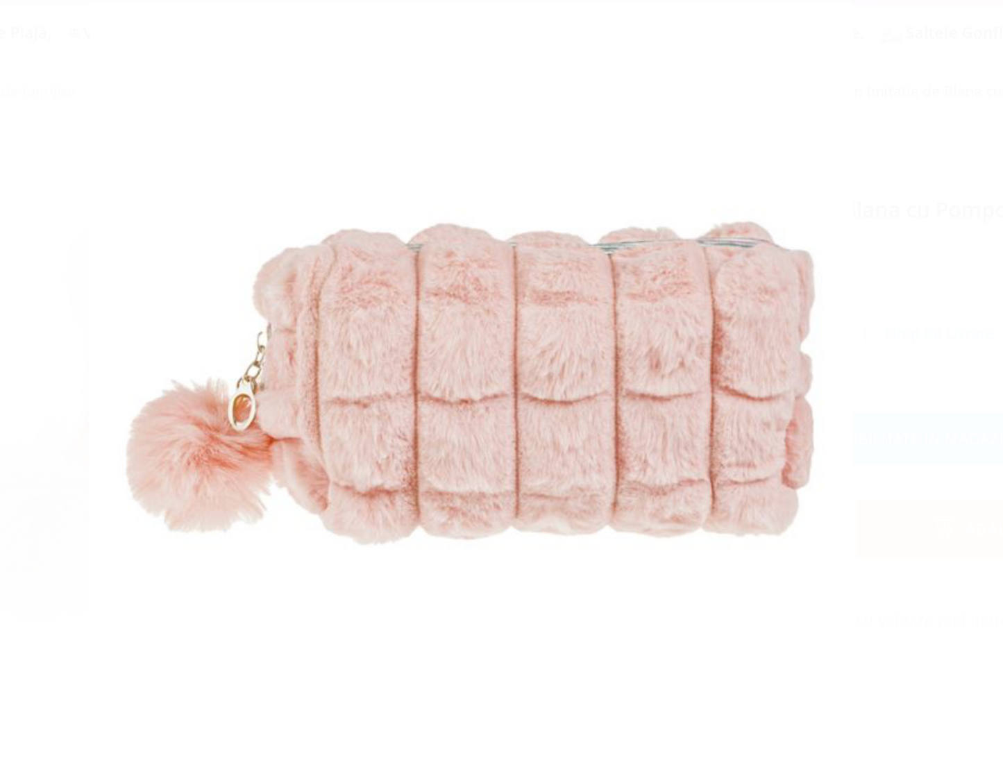 Portfard Roz din Imitatie de Blana cu Pompon Roz 20x10x11cm