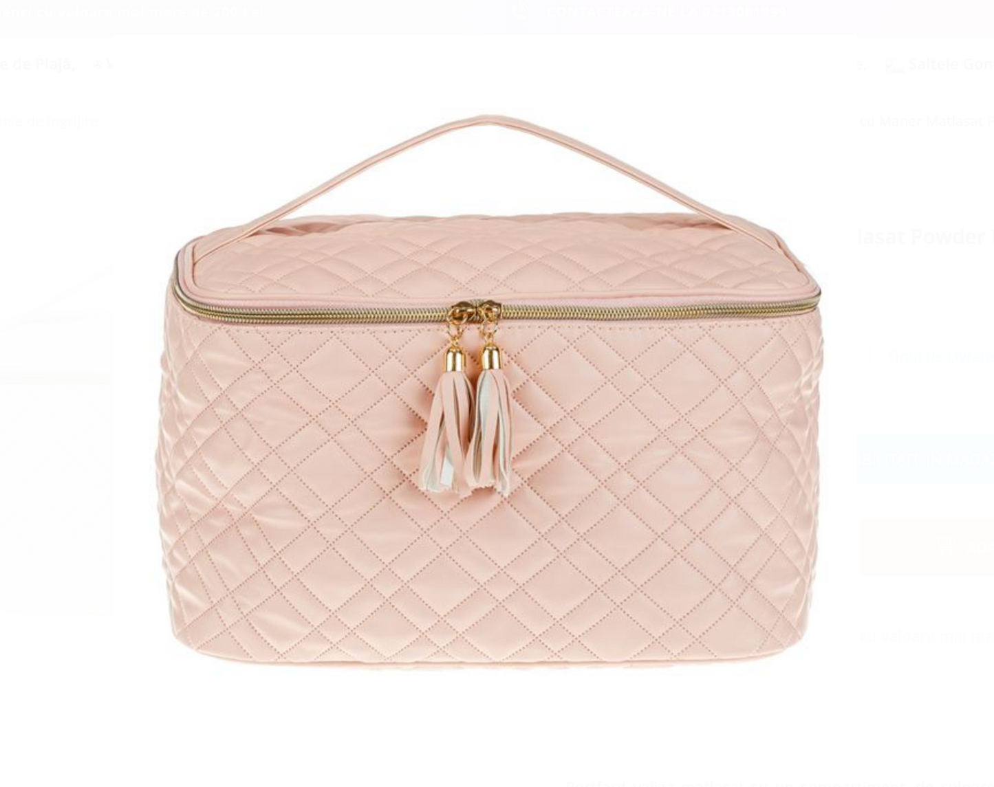 Portfard Valiza cu Maner Matlasat Powder Pink 31x19x16cm