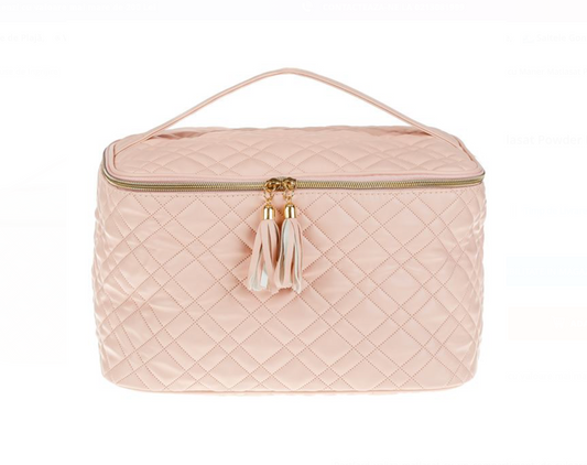 Portfard Valiza cu Maner Matlasat Powder Pink 31x19x16cm