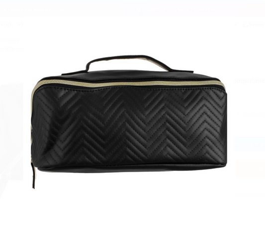 Portfard Negru cu Maner 2 Compartimente & Fermoar Diagonal 27x12x12cm