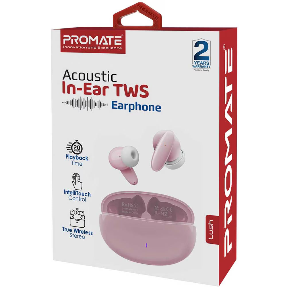 Casti PROMATE Lush, True wireless, Bluetooth, In-ear, Microfon, roz