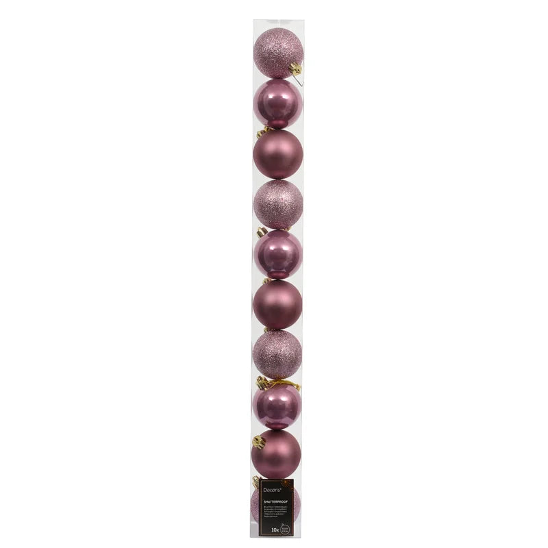Globuri de Craciun, pentru brad, modele mixte, polistiren, Ø 6 cm, roz (set 10 buc)