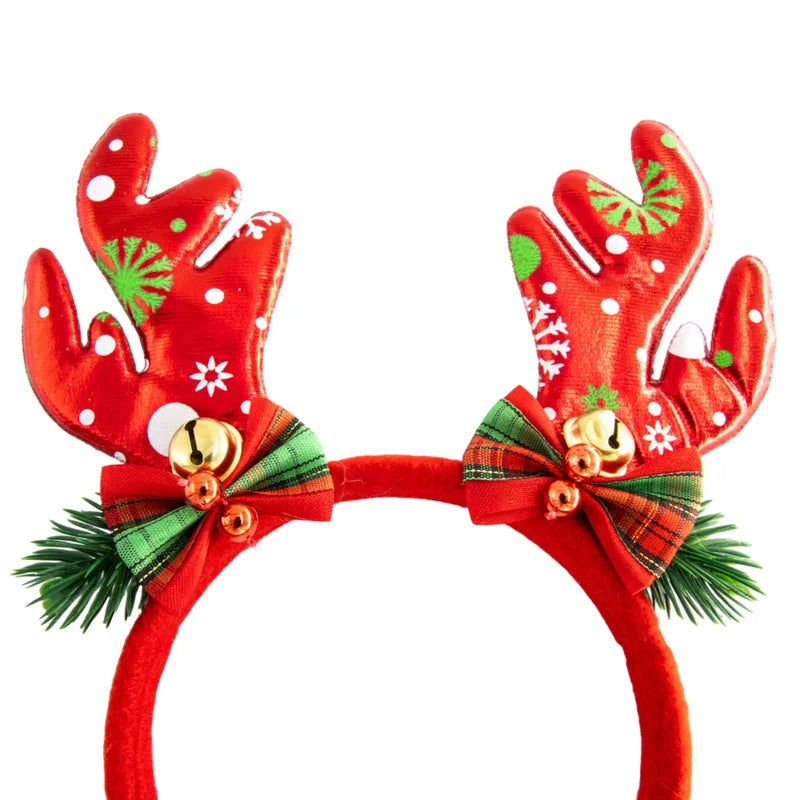 Bentita cu cornite de ren si clopotei, poliester, 15 x 30 cm, rosu