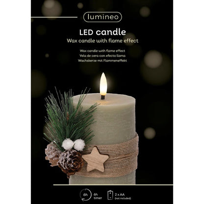 Decoratiune Craciun, lumanare din ceara cu LED, model frunze, H 13 cm, verde
