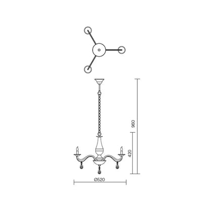 Candelabru Fabiola, 3 x E14, alama antica + bej, vintage
