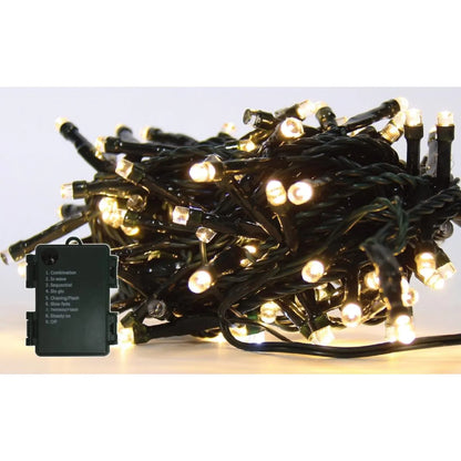 Instalatie brad Craciun, Hoff, 180 LED-uri albe cu lumina calda, 17.9 metri, controler, interior / exterior, alimentare baterii