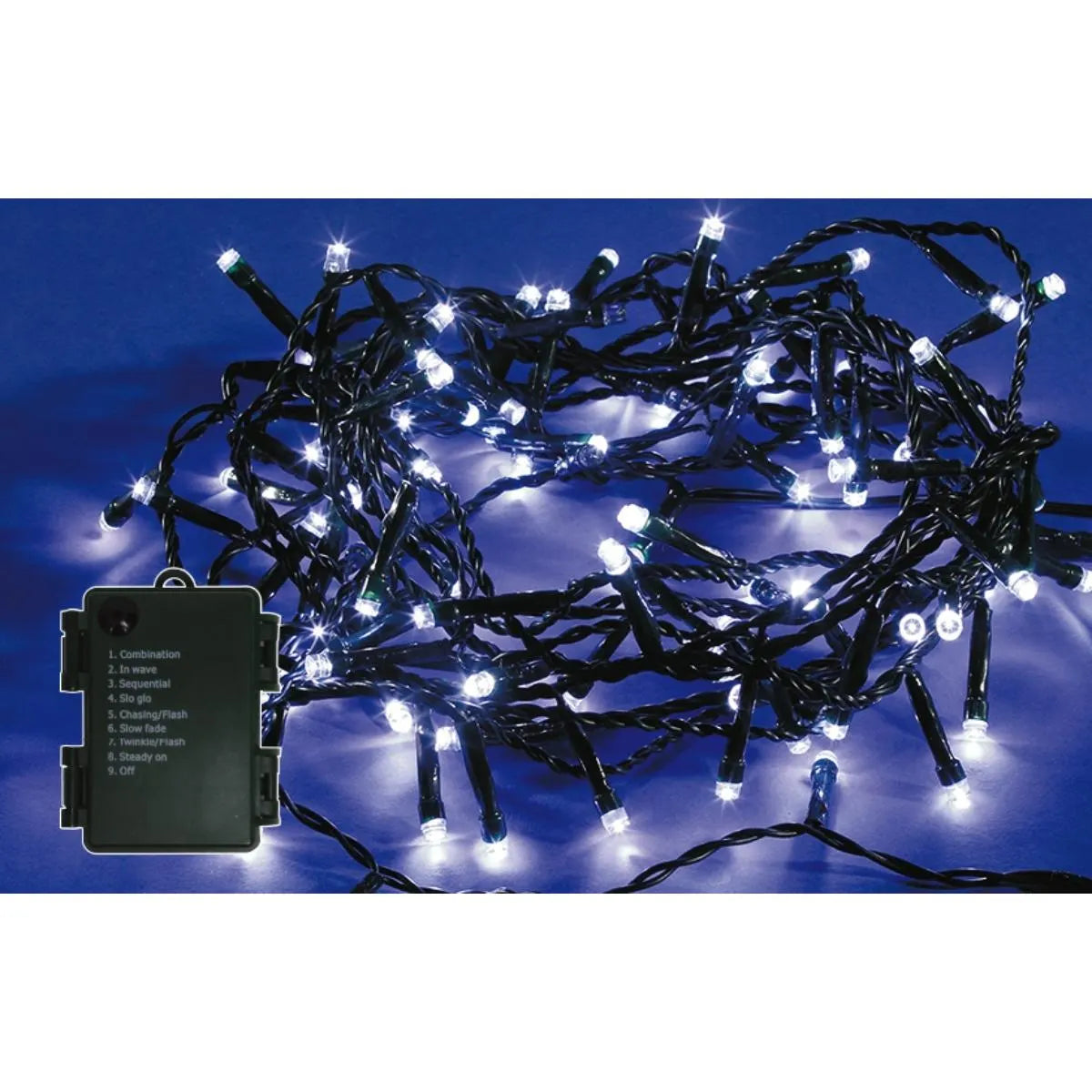 Instalatie brad Craciun, Hoff, 180 LED-uri albe cu lumina rece, 17.9 metri, controler, interior / exterior, alimentare baterii