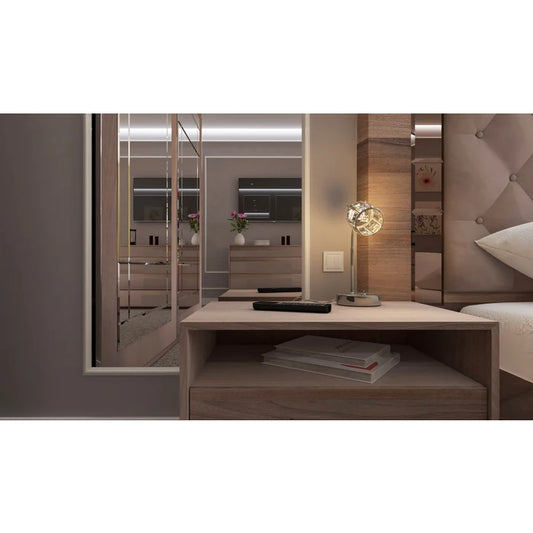 Veioza Kris, 1 x E14, nichel mat + decoratiuni din sticla transparenta, modern