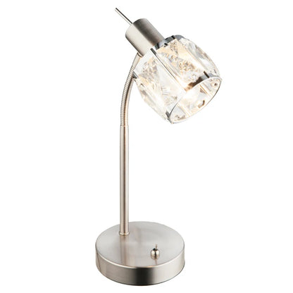 Veioza Kris, 1 x E14, nichel mat + decoratiuni din sticla transparenta, modern