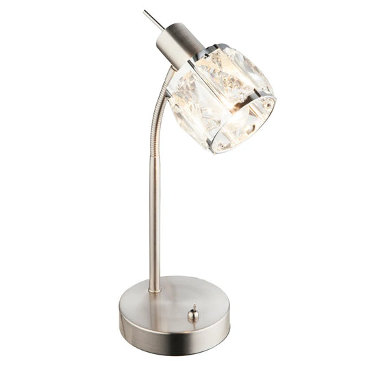 Veioza Kris, 1 x E14, nichel mat + decoratiuni din sticla transparenta, modern