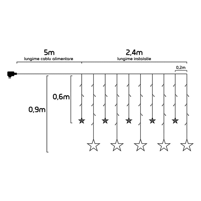 Instalatie Craciun, Hoff Icicle, 12 stele si 138 LED-uri cu lumina calda, 2.4 m, controler, interior / exterior