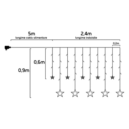 Instalatie Craciun, Hoff Icicle, 12 stele si 138 LED-uri cu lumina calda, 2.4 m, controler, interior / exterior