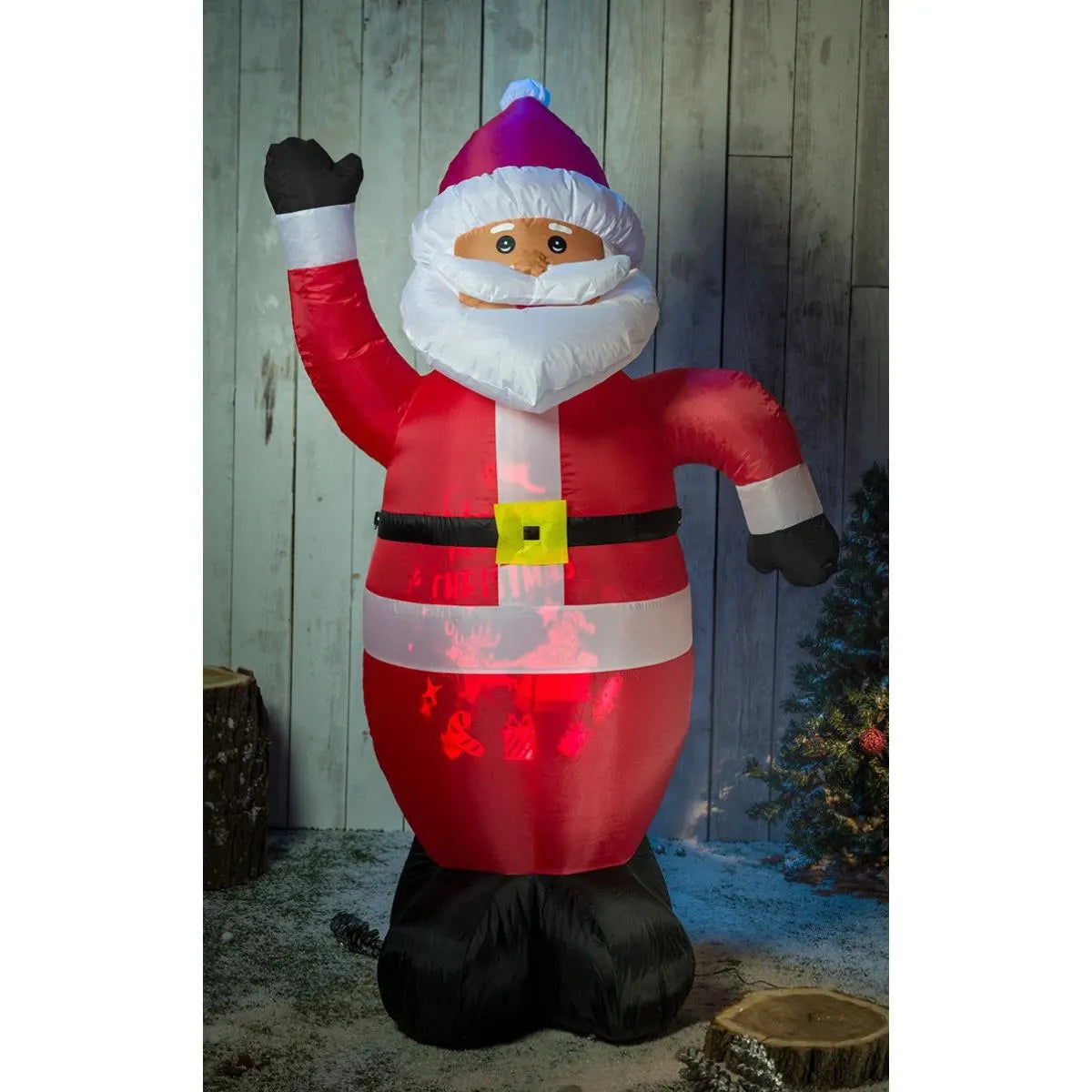Decoratiune Mos Craciun gonflabil cu proiectie LED exterior, Hoff, 4 LED-uri, lumina calda / rosie, alimentare curent electric, H 180 cm