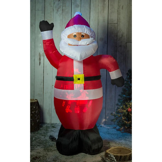 Decoratiune Mos Craciun gonflabil cu proiectie LED exterior, Hoff, 4 LED-uri, lumina calda / rosie, alimentare curent electric, H 180 cm
