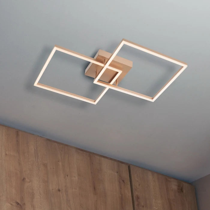 Plafoniera LED Klee, 54 W, lumina calda, dimabil, auriu mat + acril satinat, modern