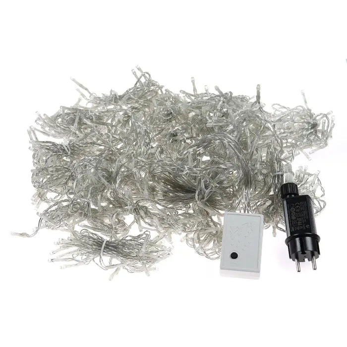 Instalatie perdea lumini digitala Craciun, Hoff, 720 LED-uri, lumina alba calda, 2.8 x 2.8 m, IP44, controler